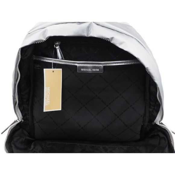 NWT Michael Kors Rae Medium Backpack Silver Quilted Nylon Fabric Shoulder Bag - Picture 9 of 9